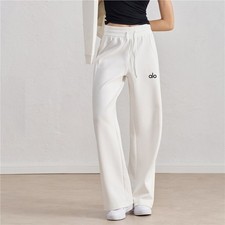 New Yoga Women's High-Rise Straight-Leg Drawstring White Gym Pants