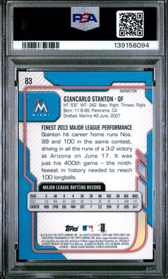 2014 FINEST 83 GIANCARLO STANTON GREEN REFRACTOR /199 psa 9 | eBay