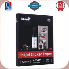 Printable Glossy Sticker Paper for Inkjet Printer, White, 8.5x11Inch, 120 Sheets
