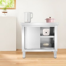 Work Table with Sliding Doors Kitchen Cabinet Equipment Stainless Steel Good!