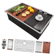 Premium 33 Inch Undermount Workstation Sink - Stainless Steel Single Bowl with