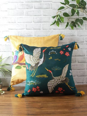 Velvet Cushion Covers Set Birds Motifs Decorative Throw Cases Gift For Occassion