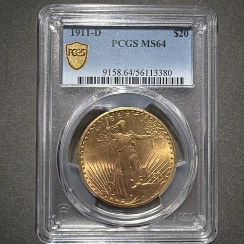 1911-D GOLD US $20 ST GAUDENS DOUBLE EAGLE  PCGS MS- 64