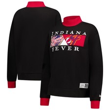 Women's New Era  Black Indiana Fever Split Cropped Mock Neck Sweatshirt