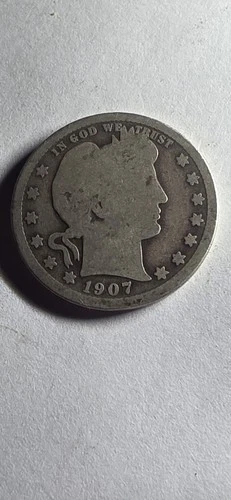1907 P Barber Quarter Circulated Silver Coin Collectible