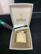 Ronson Varaflame MKII Cigarette Lighter Personal Pocket Gold Etched New W/ Case