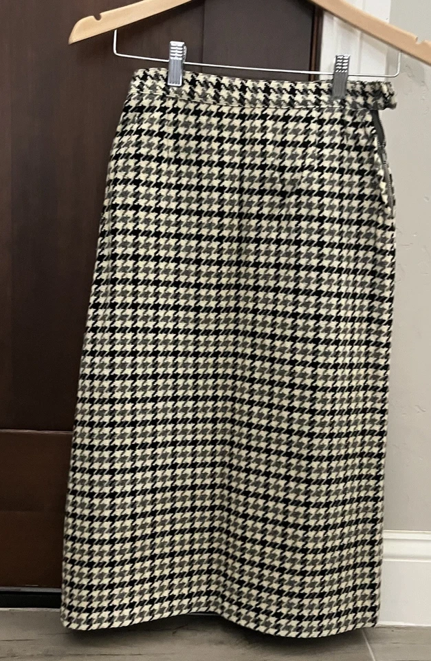 Falda lápiz de lana Pendleton años 50/60 de colección talla 10 crema con pata de gallo negra y gris Foto 3 de 4