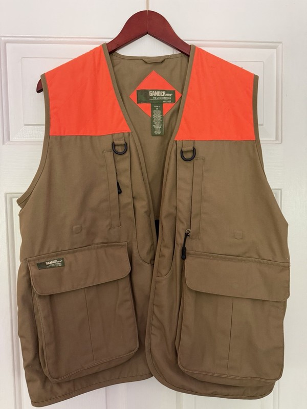 Gander Mtn. Men's Hunting Vest M Brown/Orange Full Zip Game Bag Mesh Lined