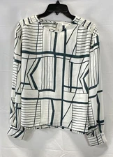 Club Monaco Women Cream Printed Smocked Blouse Size M