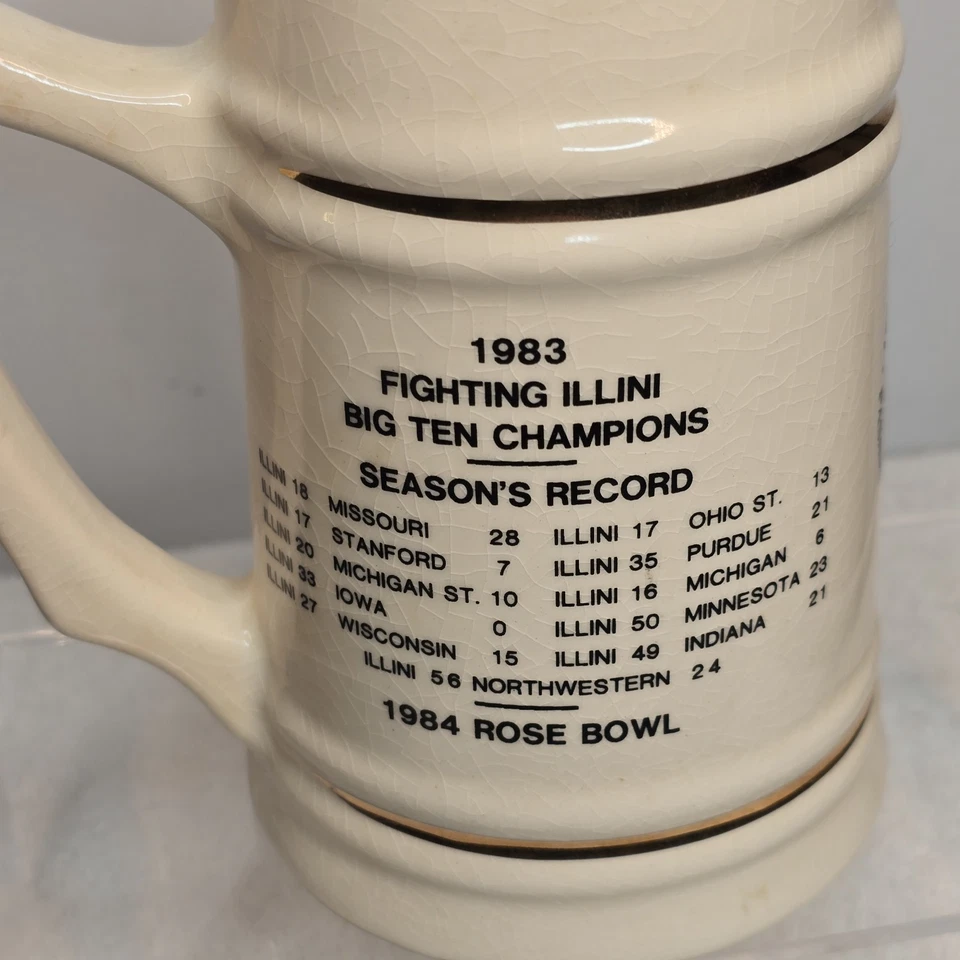 Vintage 1983 Big Ten Champions Rose Bowl Stein Mug Cup Fighting Illini Chief - Image 3 of 4
