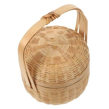  Mini Woven Bamboo Basket With Handle & Lid - Hand-Woven Small Bamboo Organizer