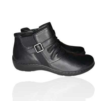 NEW Clarks Size 9 Cora Ruched Leather Ankle Booties Classic Boots $140 Black