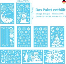 Weihnachts-Fensterbilder Selbstklebend – Schneeflocken & Weihnachtsmotive, Wiederverwendbar, 4 Stück á 25x35cm