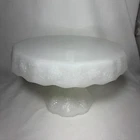 Vintage Milk Glass Cake Stand with Grapes & Leaves 7 Tall 10 Diameter Skirted