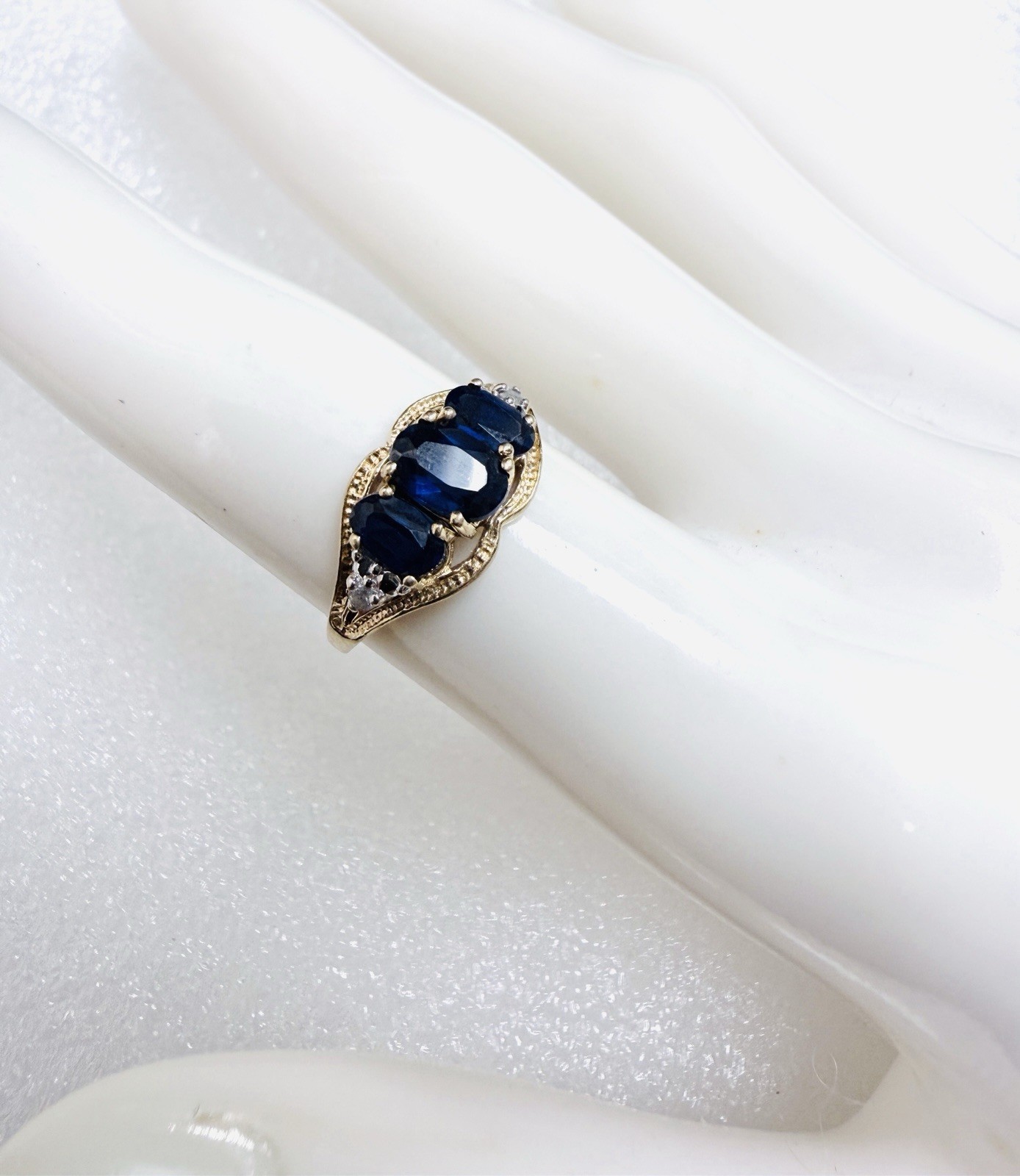 10k Solid Yellow Gold Oval Cut Simulated Sapphire… - image 7
