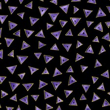 Laurel Burch Basics Purple Triangles on Black W/ Gold Cotton Fabric FQ - 1/4 YD