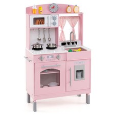 Play Kitchen for Kids Wooden Chef Pretend Playset with 3 Adjustable Heights Micr