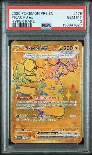 2025 POKEMON PRE EN-PRISMATIC EVOLUTIONS HYPER RARE #179 PIKACHU EX PSA 10