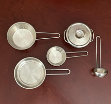 Kids Pretend Play Stainless Steel Cookware Pots Pans Lid Soup Ladle