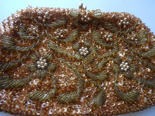 Vintage 50s 60s Gold Sequin Beaded Evening Bag Purse Clutch Hand Made Hong Kong - Picture 3 of 6