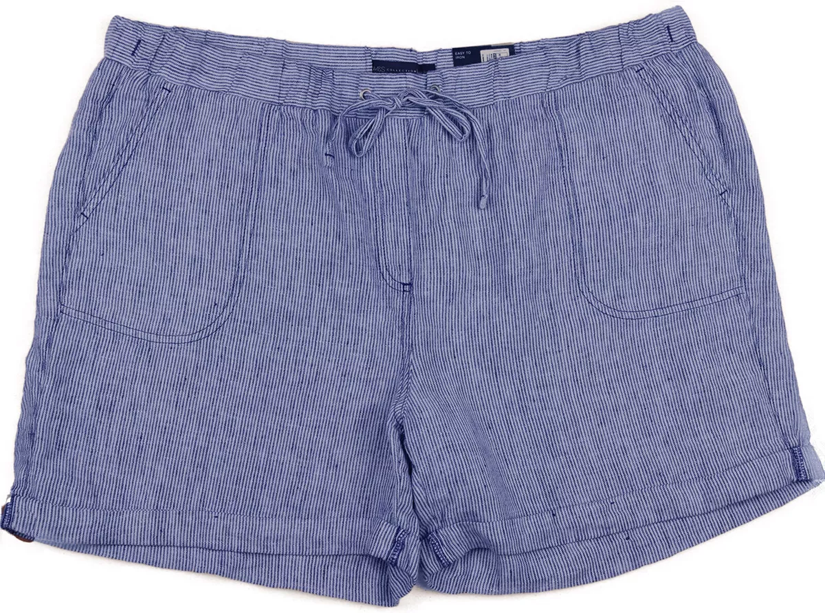 M S Womens Marks and Spencer White Blue Linen Shorts Size 20 eBay