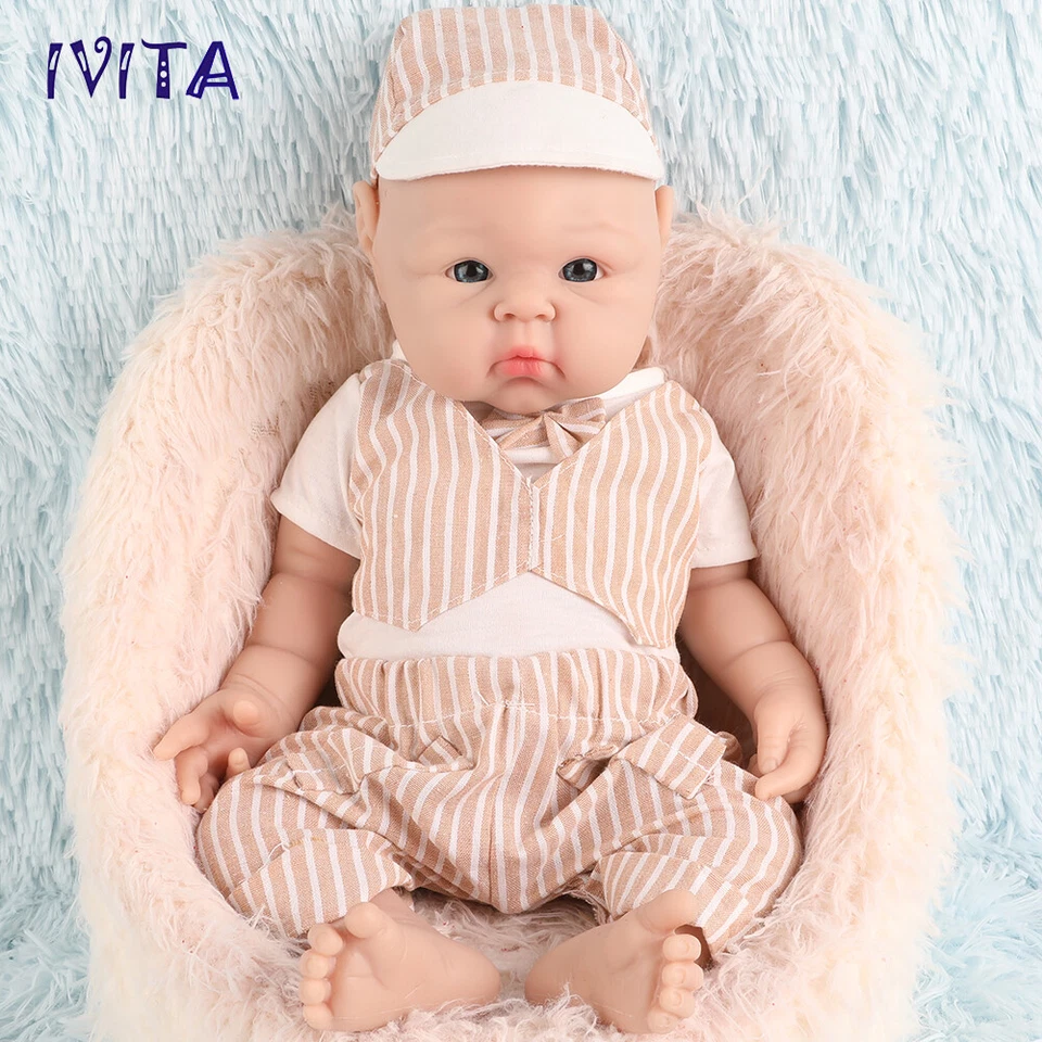 IVITA 19inch Lovely Blue Eyes Boy Full Silicone Lifelike Reborn Baby Doll Infant - Image 2 of 4