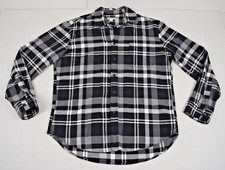 Vintage Plaid Flannel Shirt Merona Size L 90s 2000s Classic Black White Tartan