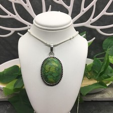 20 Necklace 2 Lime Turquoise Gemstone Pendant 925 Silver Plated New 5191