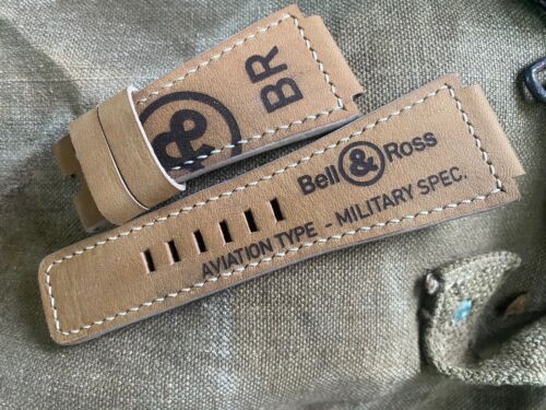 24mm handmade leather watch strap, Bell & Ross logo,  Camel  color - Photo 1/8
