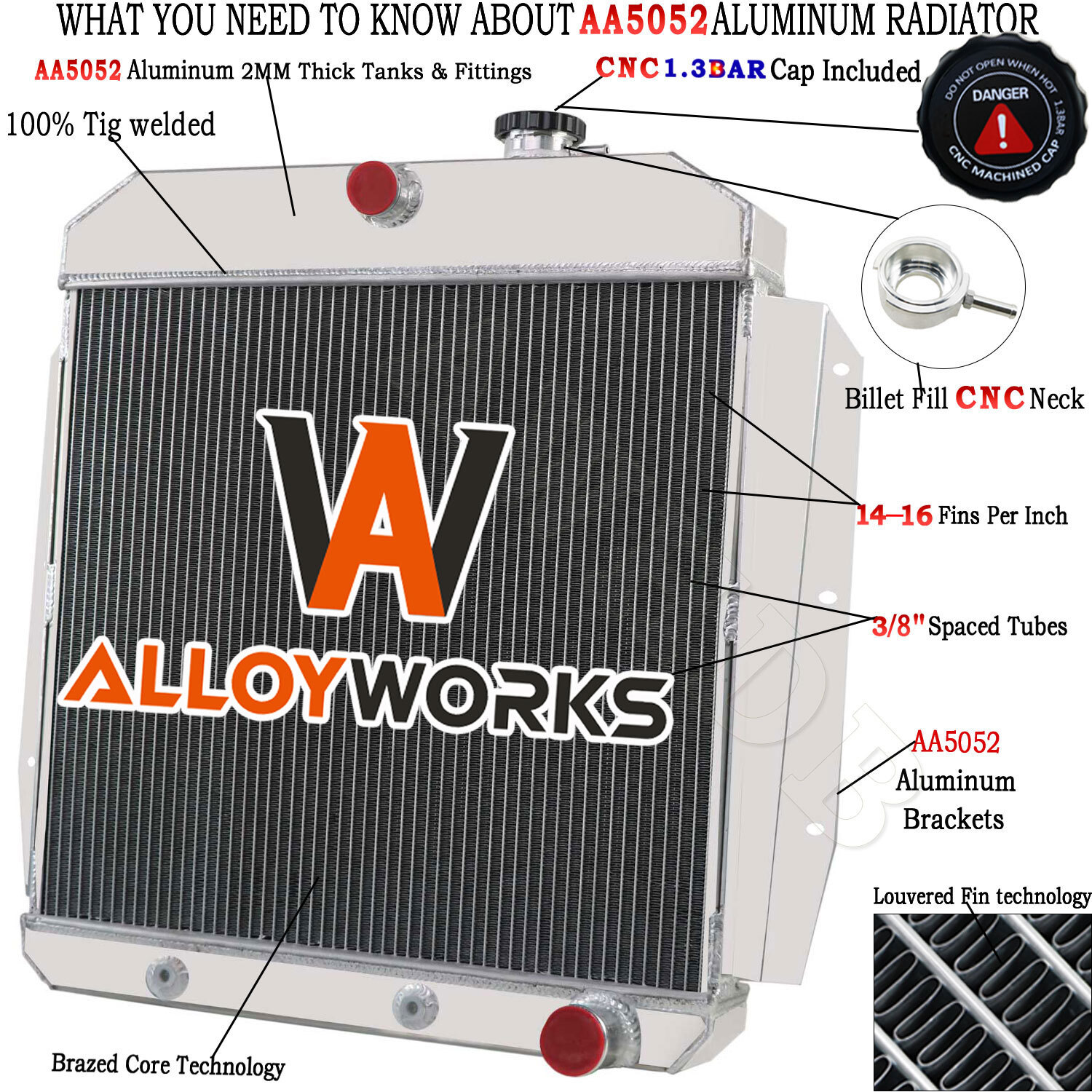 Aluminum 4 Row Radiator for 1955-59 58 Chevy GMC C/K 100 150 Truck Pickup Apache