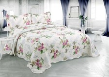 Embossed Pinsonic Printed Bedspread Coverlet Quilt Set, Purple Floral Mandala