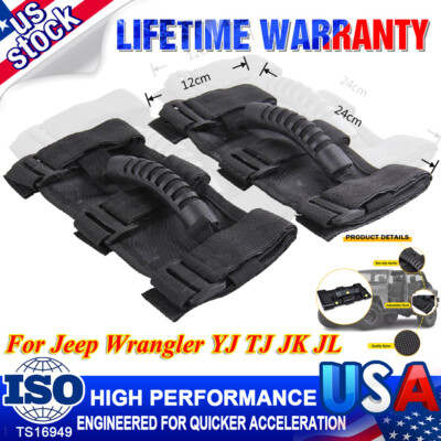 For 2020-2024 Jeep Gladiator Durable 3 Straps Roll Bar Grab Handles, Black, 2PCS