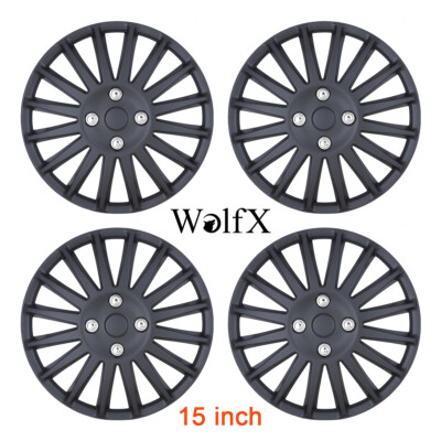 15'' 4PCS Black Wheel Covers Snap On Hub Caps For Volkswagen Golf Chevrolet R15