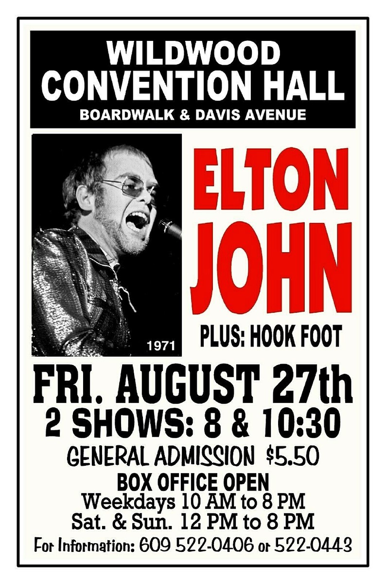 チラシ　エルトン　ジョン ELTON JOHN 1971 Wildwood NJ CONVENTION HALL POSTER/SIGN by THouse