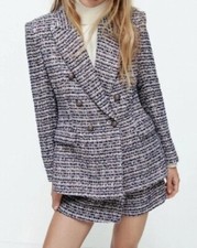 Zara Double Breasted Textured Weave Blazer Jacket 7822/816/073 Large