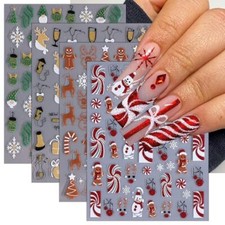 8 Sheets New Year Nail Stickers 3D Self-Adhesive Gingerbread Man Christmas 4