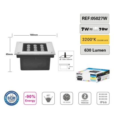 LED LEDS FARETTO INCASSO CALPESTABILE LED 7W IP66 DA ESTERNO LUCE CALDA 3200K QUADRATO