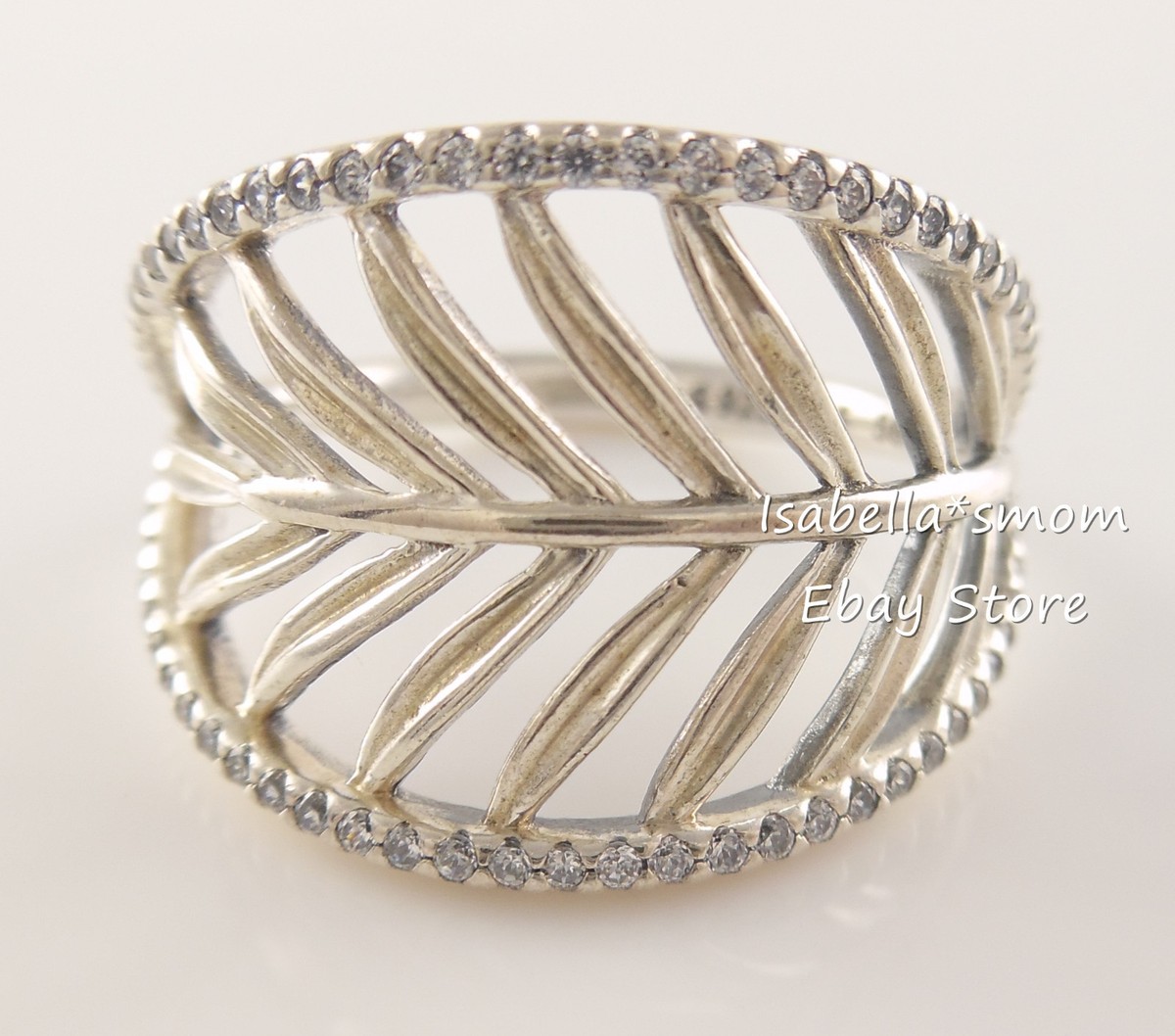 Retired TROPICAL PALM Authentic PANDORA Silver LEAF Ring