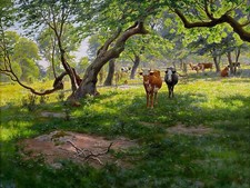 Landscape forest cow by J. Krouthen Tile Mural Kitchen Backsplash Marble Ceramic