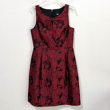 Tommy Hilfiger Dress 6 Red Bouquet Jacquard Fit & Flare Sleeveless Party Holiday