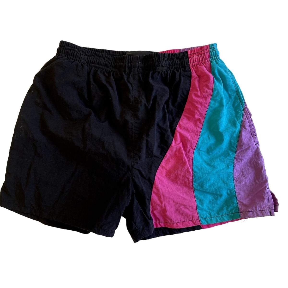 Vtg 80 90's Fast Breakers Black Purple COLORBLOCK Trunks Surf
