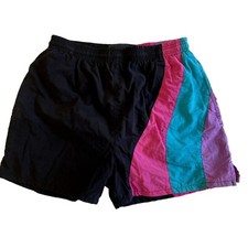 Vtg 80 90's Fast Breakers Black Purple COLORBLOCK Trunks Surf Board SUFER Shorts