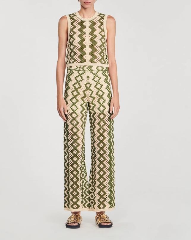 Sandro Hollowed out Knit Tank / Contrasting Wide Leg Pants S