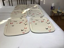 Set Of 6 Mid Century Retro Modern Atomic Lith-O-Ware Metal Tretables Top No Legs