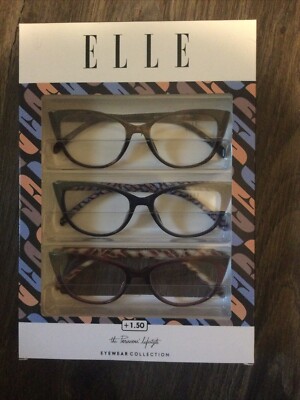Elle 3 PACK Gift Box Womens Reading Glasses +1.50