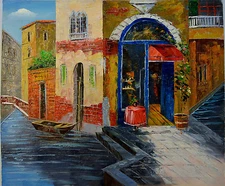 VENICE BISTRO HAND PAINTED OIL ON CANVAS