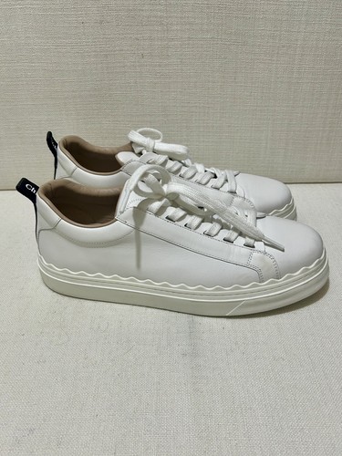 CHLOE - Net Sustain Lauren Scalloped Leather Sneakers - White Sz 41 - Picture 11 of 18