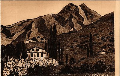 Old postcard Basque Country landscape in spring in SARE (411752)