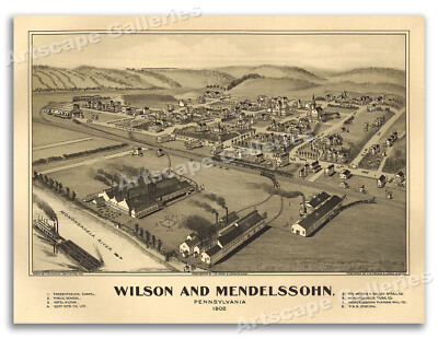 1902 Wilson and Mendelssohn Pennsylvania Vintage Old Panoramic City Map - 24x32