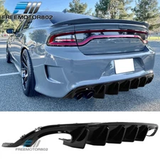 Fits 15-23 Dodge Charger IKON V1 Gloss Black Quad Exhaust Rear Diffuser Lip 2PCS